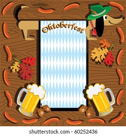 Cute Oktoberfest dachshund with banner, surrounded by wieners
