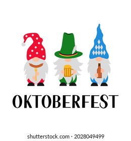 Cute Oktoberfest gnomes. Traditional German beer festival. Vector template for banner, poster, flyer, greeting card, t-shirt, etc.