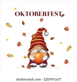 Cute oktoberfest gnomes traditional german beer festival vector template for banner poster flyer 