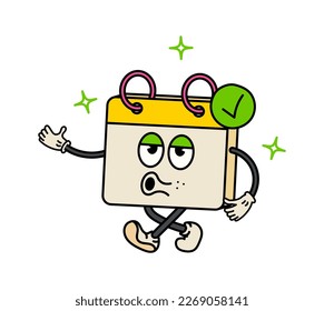 Cute old cartoon character. Concept of time management. Successful completion of tasks. Efficiency and productivity. Calendar with done icon. Cartoon flat vector illustration