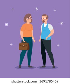 cute old couple avatar character vector illustration design