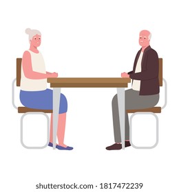 cute old couple in dining room, in white background vector illustration design