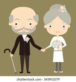 Cute old couple. Golden wedding.Vector Illustration.