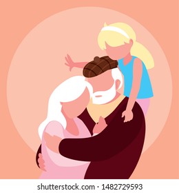 cute old couple hugged with granddaughter