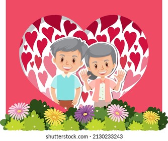 Cute old couple in love postcard illustration