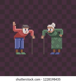 Cute old couple. Pixel art style