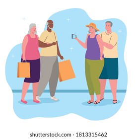 cute old couples doing different activities vector illustration design