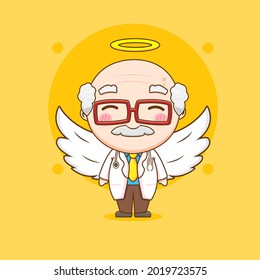 Cute old Doctor being an angel chibi character illustration