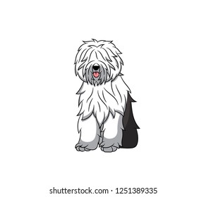 Cute Old English Sheepdog Cartoon Dog. Vector Illustration Of Purebred Old English Sheepdog Dog.