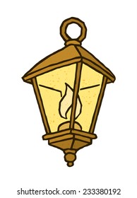cute old fashioned lantern with a candle - vector isolated art for design