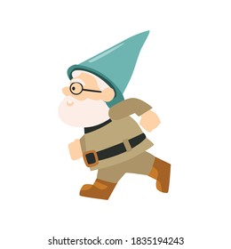 cute old gnome running from side view flat vector illustration