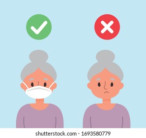 Cute old lady wearing a face mask