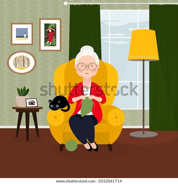 Cute Old Lady Wrinkled Face Gray Stock Vector (Royalty Free) 2032061714 ...