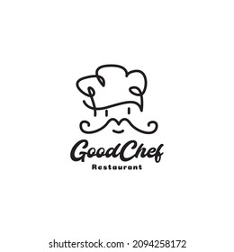 cute old man chef line  logo icon vector graphic design illustration idea