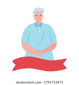 cute old man with ribbon decoration, grandfather with ribbon decoration on white background vector illustration design
