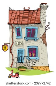 cute old mansion - cartoon