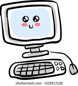 Cute old pc, illustration, vector on white background.