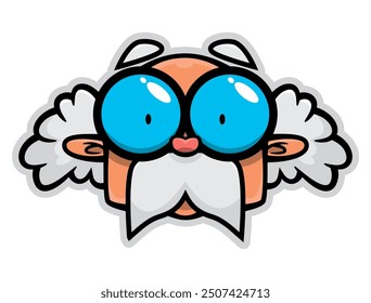 Personajes de dibujos animados de Old Professor Head con gafas grandes. Mejor para la etiqueta engomada, la decoración, el logotipo, y la mascota con temas de la educación