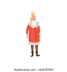 Cute old royal king with white beard and red mantle