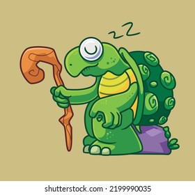 cute old turtle sleeping. isolated cartoon animal illustration vector