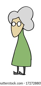 Cute old woman character wearing glasses, isolated on white background. Hand drawn style simple vector illustration. 