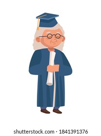 cute old woman with graduation uniform character vector illustration design