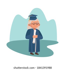 cute old woman with graduation uniform character vector illustration design