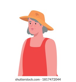 cute old woman with hat, on white background vector illustration design