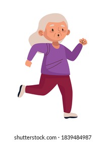 cute old woman running character vector illustration design