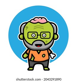 Cute old Zombie Cartoon Vector Icon Illustration. Halloween illustration Concept 