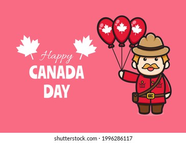 Cute oldman character celebrated Canada Day cartoon vector icon illustration. Design isolated on pink. Flat cartoon style.