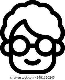 Cute Oldster Outlined Icon Illustration