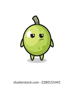 personaje de oliva lindo con expresión sospechosa, diseño de estilo lindo para camiseta, pegatina, elemento logo