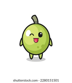 cute olive character in sweet expression while sticking out her tongue , cute style design for t shirt, sticker, logo element