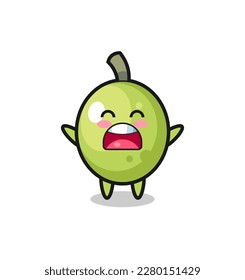 cute olive mascot with a yawn expression , cute style design for t shirt, sticker, logo element