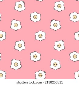 Cute omelettes vector seamless pattern, doodle adorable eggs