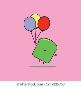 Cute  on fly with balloon Illustration. junk food. fast food. modern simple food vector icon, flat graphic symbol in trendy flat design style. wallpaper. lockscreen. pattern. frame. children. 