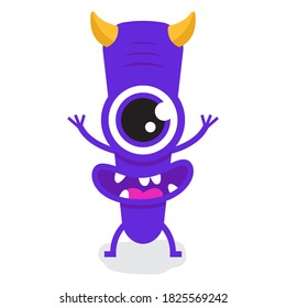 Cute One eye Halloween Monster With Horn Flat Design Illustration