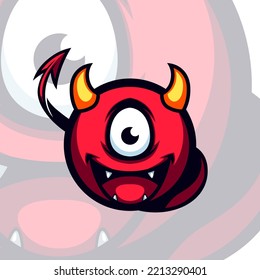 Cute One eyed Red Devil Ball Laughing vector mascot