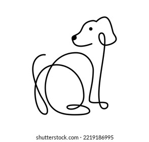 Cute one line vector dog logo. Minimalist pet in abstract hand drawn style, minimalist one line drawing. Lovely abstract minimal.