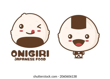 cute onigiri cartoon mascot, japanese food vector illustration, suitable for logos, packaging labels, stickers, etc.