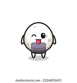cute onigiri character in sweet expression while sticking out her tongue , cute style design for t shirt, sticker, logo element