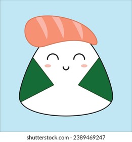 cute onigiri emoticon face vector design illustration. Suitable for sticker, t-shirt, mug, etc.Eps 10

