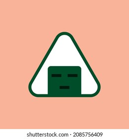 A cute onigiri with an expressionless face. Cute food character. Flat design vector illustration on isolated background.