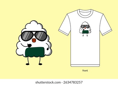 Cute onigiri illustration vector design with T-shirt mockup. EPS 10