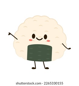 Cute Onigiri Japanese Food Cartoon Character Vector Illustration. Onigiri Japanese mascot.