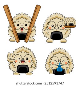 cute onigiri mascot character vector illustration