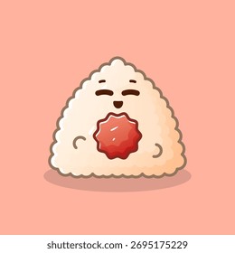 Ilustración vectorial linda del carácter de la mascota de Onigiri – diseño japonés adorable de la bola de arroz para los niños, la etiqueta engomada, y el uso de la marca