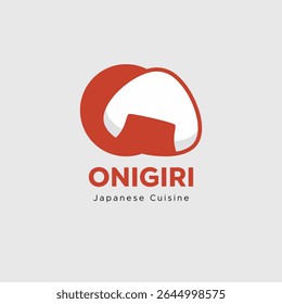 Cute onigiri rice ball illustration with a red circle background and sparkles. A simple and minimal Japanese food icon perfect for logos, restaurant branding, or food-related graphics