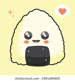 Cute onigiri rice ball, japanese food illustration, cartoon character, Vector Image